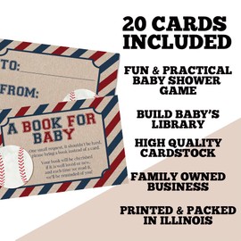 Amanda Creation Book Request Cards Baseball Bring a Book Insert Request for Baby Shower - 20 2.5 by 4 Inch Double Sided Gift Tags, Made in the USA