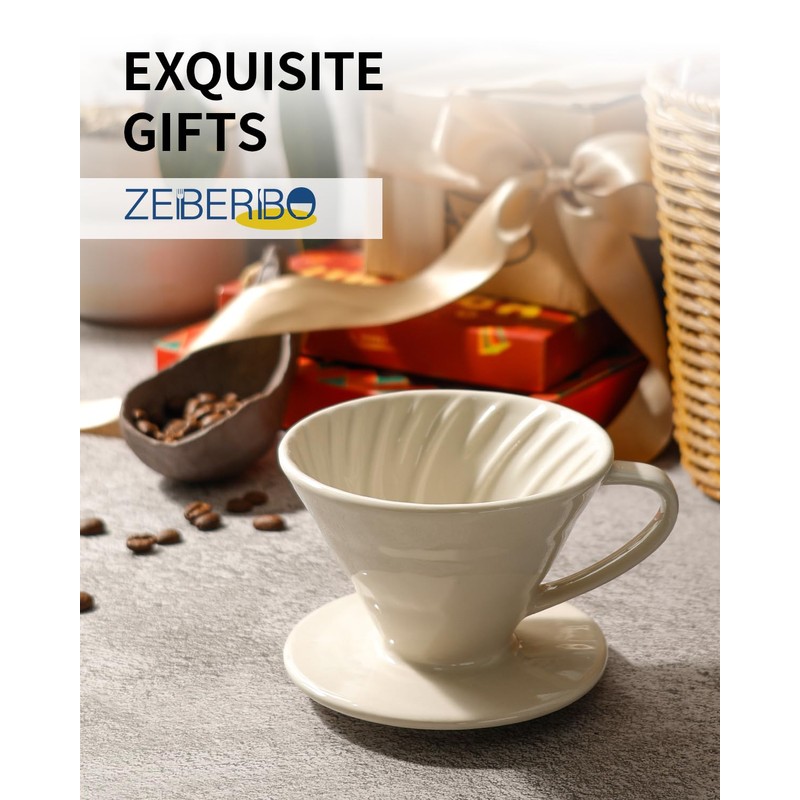 ZEBERBO Pour Over Coffee Maker, Single Cup Ceramic Coffee Dripper,