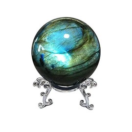 SONGZEM Natural Labradorite Sphere Rock Quartz Crystal Ball Healing Ornament Specimen + Pedestal (200g), Blue