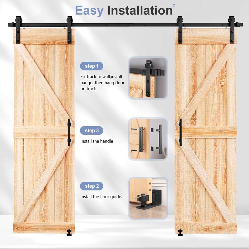 EaseLife 8 FT Double Sliding Barn Door Track and Handle