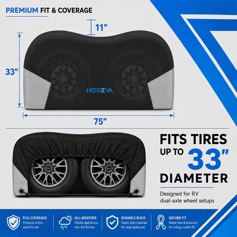 HORIZVA RV Tire Covers 2 Pack,Dual Axle Wheel Cover, Fit