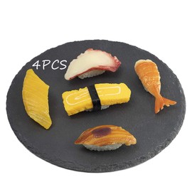 4 Pcs Slate Cheese Boards, 40 x 20 cm (15.7 x 7.8 in) Charcuterie Tray with Natural Edge, Black Stone Rock Style sushi Plates for Kitchen Dining Party, Fruit, Appetizers Dried, Fruits, Sushi, Bread