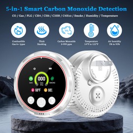 5-in-1 Carbon Monoxide Detectors，Portable Carbon Monoxide Detectors for Travel | Natural Gas Detector with Temp, Humidity Display | Carbon Monoxide Detector Plug in Wall (1 Pack)