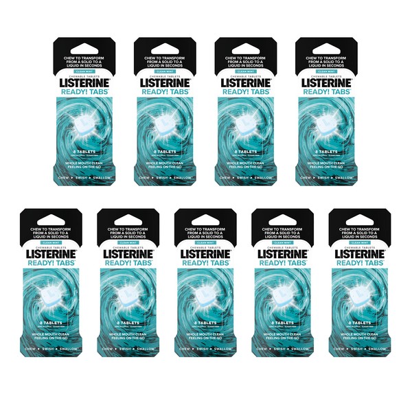 Listerine Ready! Tabs Chewable Tablets with Clean Mint Flavor, Revolutionary 4-Hour Fresh Breath Tablets to Help Fight Bad Breath On-the-Go, Sugar-Free & Alcohol-Free, 72 CT