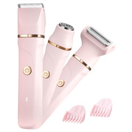 Bikini Trimmer for Women - 3-in-1 Painless Electric Razor Shaver,IPX7 Waterproof&Easy Cleaning for Pubic Hair,Face,Body with Ceramic Blades,USB Rechargeable,Wet&Dry Use(Peach)