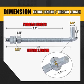 VIVIDA 10" J Bolt Gate Hinge 4 Pack, Chain Link Gate Bolt Hinge with 5/8" Male Pin, Galvanized Steel, Nuts & Washers Included