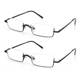 KoKoBin 2 Pairs Half Reading Glasses Square Semi Rimless Readers Metal Frame for Men and Women(Black+Black 2.25)