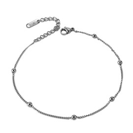 Kim Johanson Stainless Steel Women's Anklet Various Models in Silver, Anklet with Balls, Coins and Zirconia, Anklet Rustproof and Waterproof, Women's Boho Jewellery, Adjustable Including Jewellery