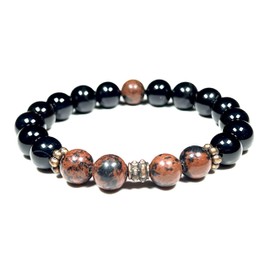 Mahogany and Black Obsidian Stretch Bracelet | 10mm Beads | October November December Birthstones for Scorpio Sagittarius | Root Chakra Grounding Beads (Wrist Size 6 Inches)