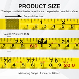 Qiyuda 2 Packs Steel Self Adhesive Measuring Tape, 200cm or 78 Inch Imperial and Metric Ruler Tape Sticker, 1/2-Inch Peel and Stick Tape Measure, Left to Right Reading, Yellow