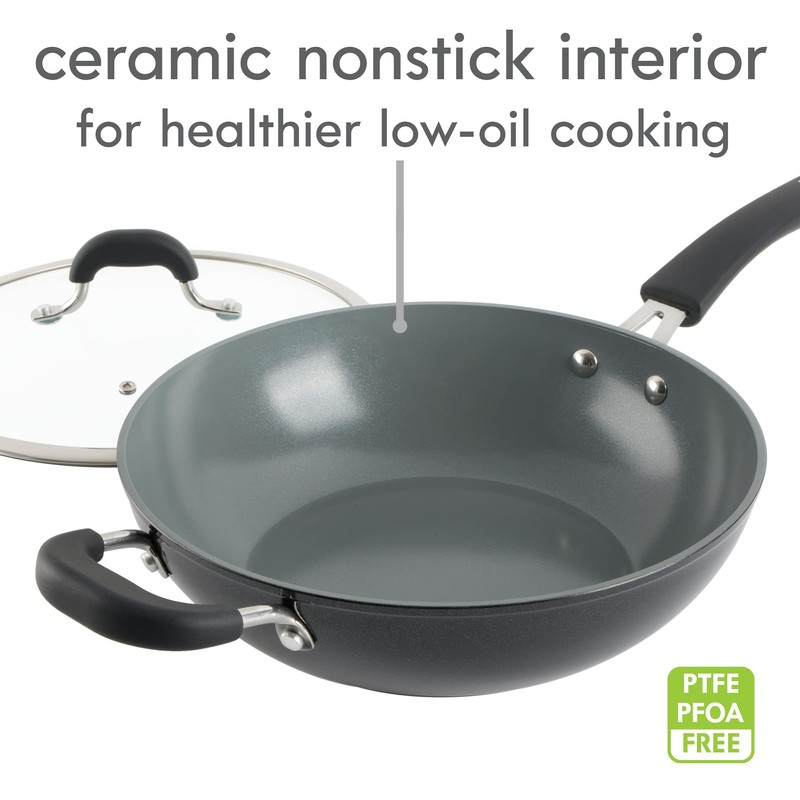 Kenmore Arlington 11" Aluminum Wok W/Lid- Black Diamond