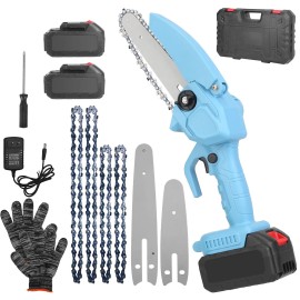 Portable Electric Mini Chainsaw 4 In Cordless Battery Powered Handheld Garden Tool Blue With Extra Chains And Guide Barscolor: Black Color