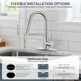 KPW Kitchen Faucet with Pull-Down Sprayer, Brushed Nickel, High-Arc Single Handle, Stainless Steel, Fits 1 or 3 Hole Sink