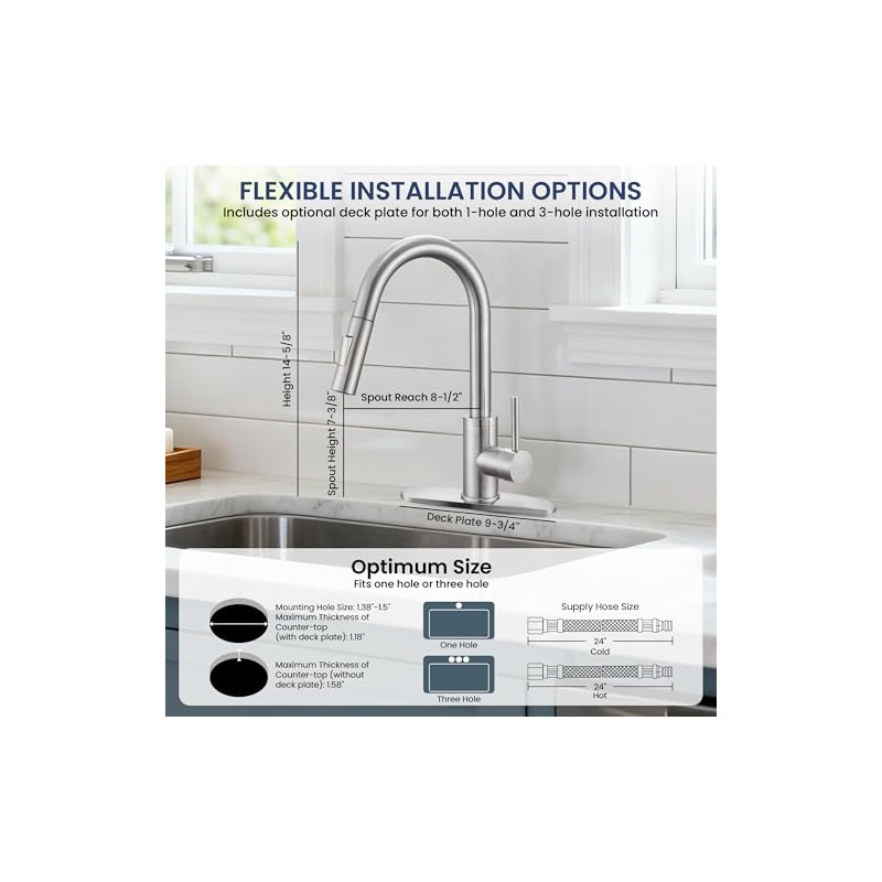 KPW Kitchen Faucet with Pull-Down Sprayer, Brushed Nickel, High-Arc Single
