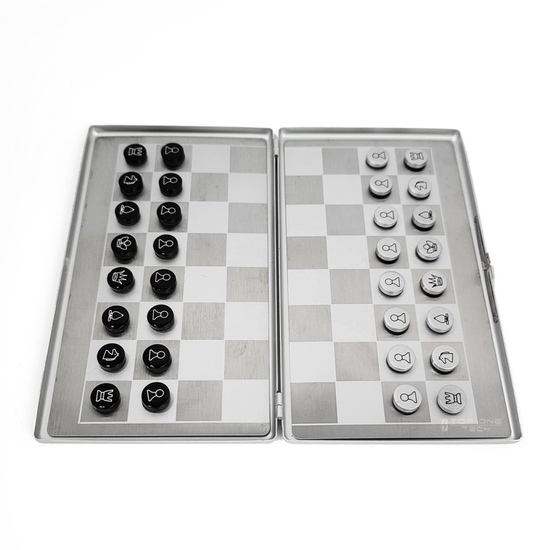 Metal Pocket Chess Set, Portable Foldable Travel Magnetic Mini Checkers