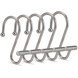 Matte Nickel Shower Curtain Hooks, Goowin Shower Curtain Hooks, T-Bar Rust Proof Metal Shower Curtain Rings, Decorative Anti-Drop Shower Hooks for Shower Curtain，Shower Rods, Set of 12