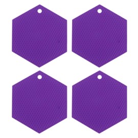 uxcell 4 Pcs Silicone Trivet Mats, Hexagon Silicone Pad Hot Pad Pan Protectors Table Protector Heat Resistant Mat for Countertop, Kitchen, Hot Dishes, Hot Pots and Pans, Purple