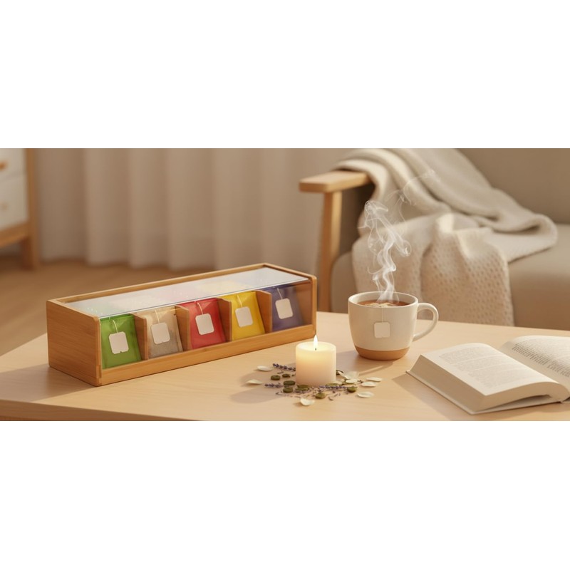 VITA PERFETTA Bamboo Tea Box with 5 Compartments Storage Box