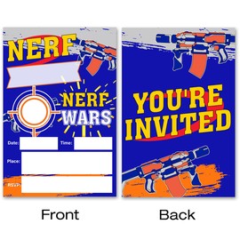 VAHATAN Dart Gun Birthday Party Invitations 20 Packs Nerf Wars Birthday Invites With Envelopes