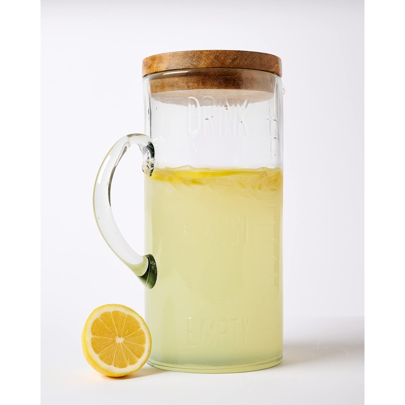 Mud Pie Drink Pitcher Wood Lid, Glass, 79 oz