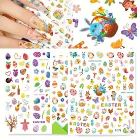 8Pcs Easter Nail Art Stickers 3D Easter Nail Decals Self Adhesive Cute Easter Egg Rabbit Chick Carrot Bunny Nail Stickers Lovely Spring Easter Nail Design Supplies for Women Kids Girls Nail Decor