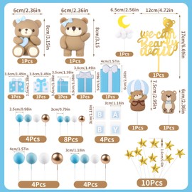 Kogcmeetl - 45 decoraciones para tartas de oso con perlas para baby shower, revelación de género, fiesta de cumpleaños, oso temático, suministros para fiesta (azul)