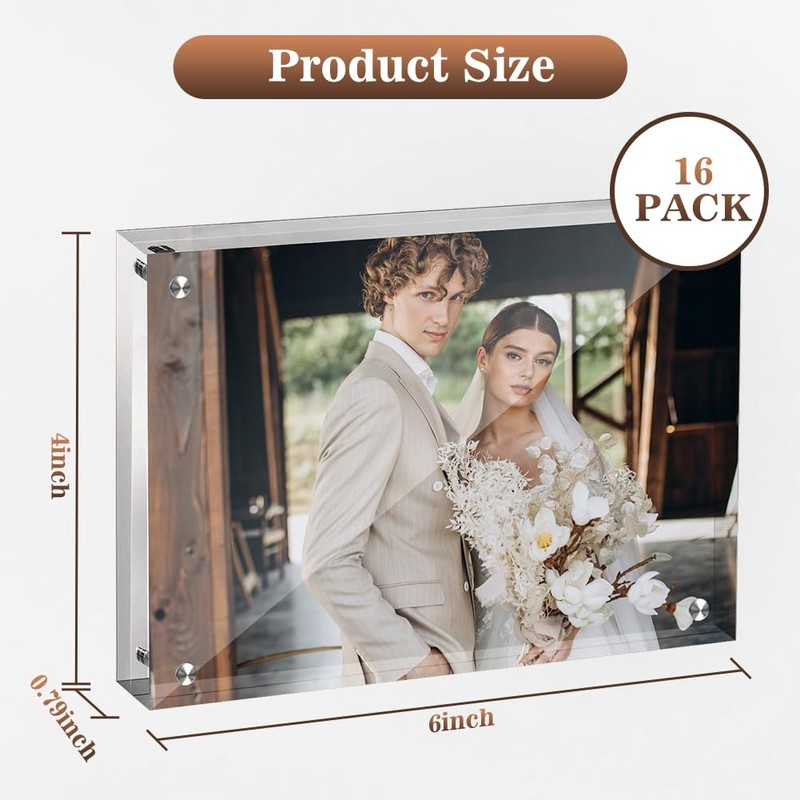 Airsnigi 4x6 Acrylic Frames 16 Pack, 20mm Double Sided Magnetic