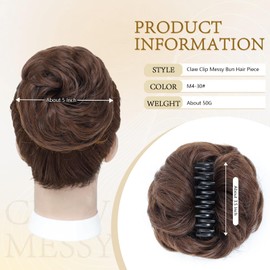 Cesomeey Messy Bun Hair Piece, Wavy Claw Clip Messy Bun Hair Clip, Synthetic Fake Buns Hairs Extensions, Soft hairs buns Hairpieces for Women Daily Wear (M4/30#, 1 Count (Pack of 1))