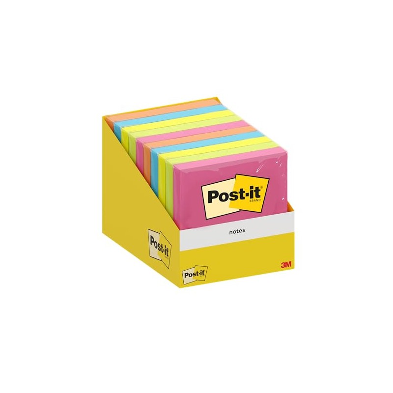 Post-it Notes, Assorted Colours, Pack of 10 Pads, 100 Sheets