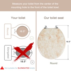 Round Toilet Seat Natural Wood Toilet Seat with Zinc Alloy Hinges, Easy to Install also Easy to Clean, Anti-pinch Marble Toilet Seat by Angol Shiold (Round, Beige Pink)
