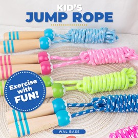 Wal Base Jump Rope Kids Boys and Girls Children’s Adjustable Cotton Skipping Rope with Wooden Handle for Fitness Training Exercise Outdoor Activity (Black)