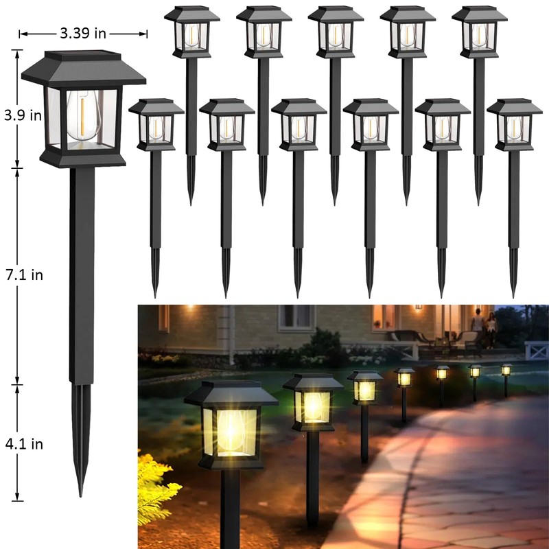 Greluna Solar Lights Outdoor,12 Pack 3000K Waterproof Auto On/Off Solar