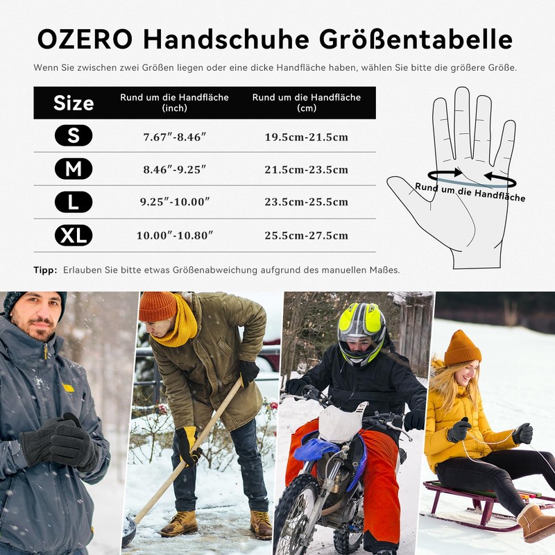 Ozero Winter Thermal Windproof Leather Gloves 1 Pair, grey, m