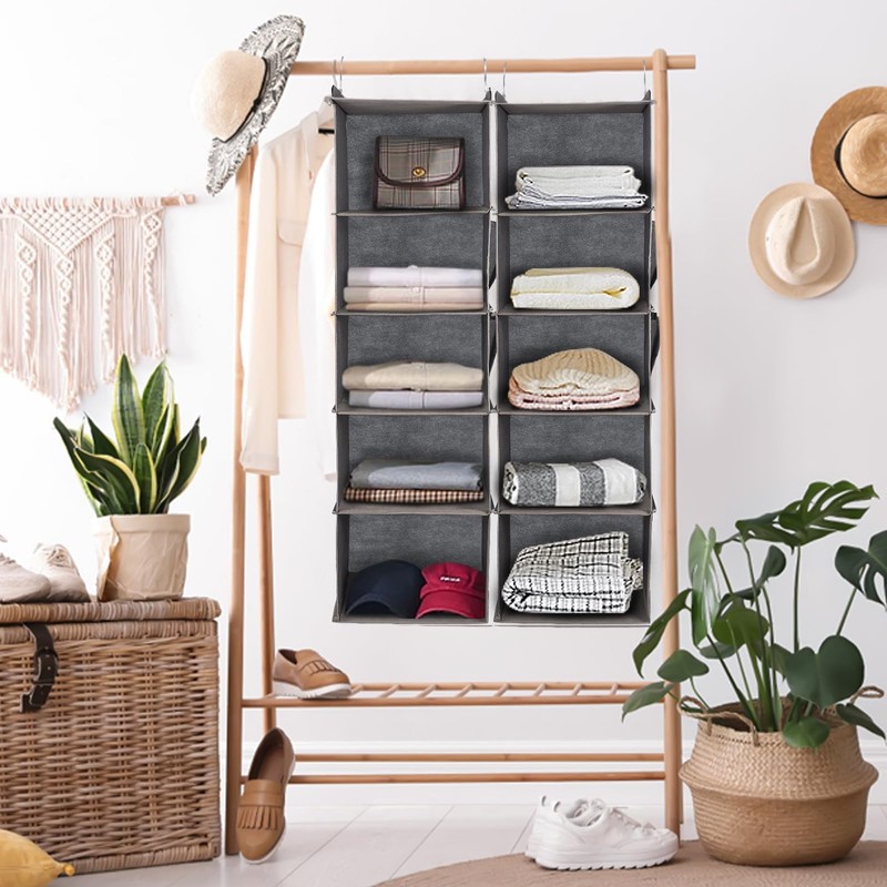 DPWEION Hanging Storage Shelves with 5 Shelves Foldable Hanging Wardrobe