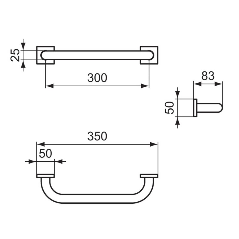 Ideal Standard IOM E2203AA Square Grab Rail 300 mm Chrome