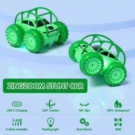 zingzoom Direct Charging Remote Control Cars, 2.4Ghz Amphibious 360° Flip Rc Stunt Car, All Terrain 4WD Child's Toy Vehicle with LED Light, Car Games Age 3-12 Boys Girls Kids Birthday Gifts Presents