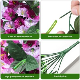 Artificial Fake Hanging Plants Flowers for Outdoor Outside, 2 PCS Faux Silk Morning Glory Trailing Vines Look Real UV Resistant for Autumn Porch Planter Patio Decor (Light Fuchsia and Fuchsia)