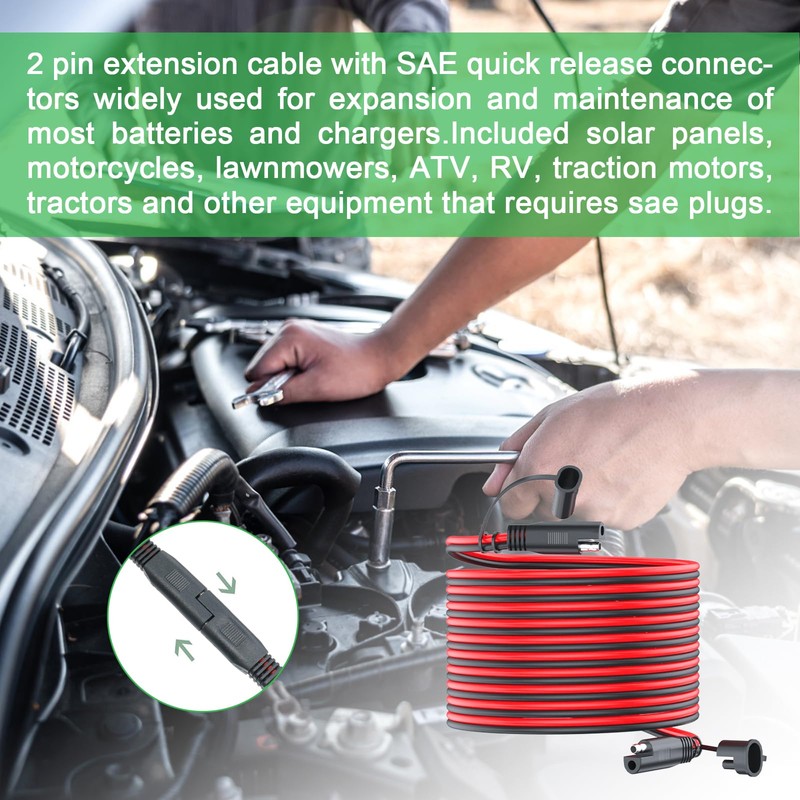 JXMXRPV SAE to SAE Extension Cable 16AWG 10FT,SAE Extension Cable