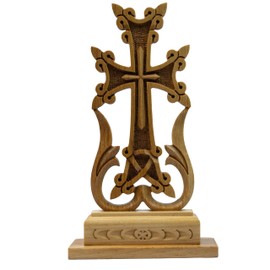 Armenian table cross standing Wooden "KHACHKAR" Cross for Desk best Armenian gift souvenir (APRICOT WOOD)
