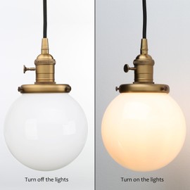 Pathson Milk White Globe Pendant Light with Switch, Vintage Pendant Lighting Lamp with Adjustable Textile Cord, Frosted Ceiling Lamp Fixture Decor for Kitchen Living Room Dining Room