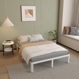 ITIMIDI 14 Inch White Queen Bed Frame with Round Corner Legs, Metal White Queen Platform Bed Frames, Storage Space, No Box Spring Needed, Heavy Duty Steel Support 3500 LBS, Noiseless, Easy Assembly