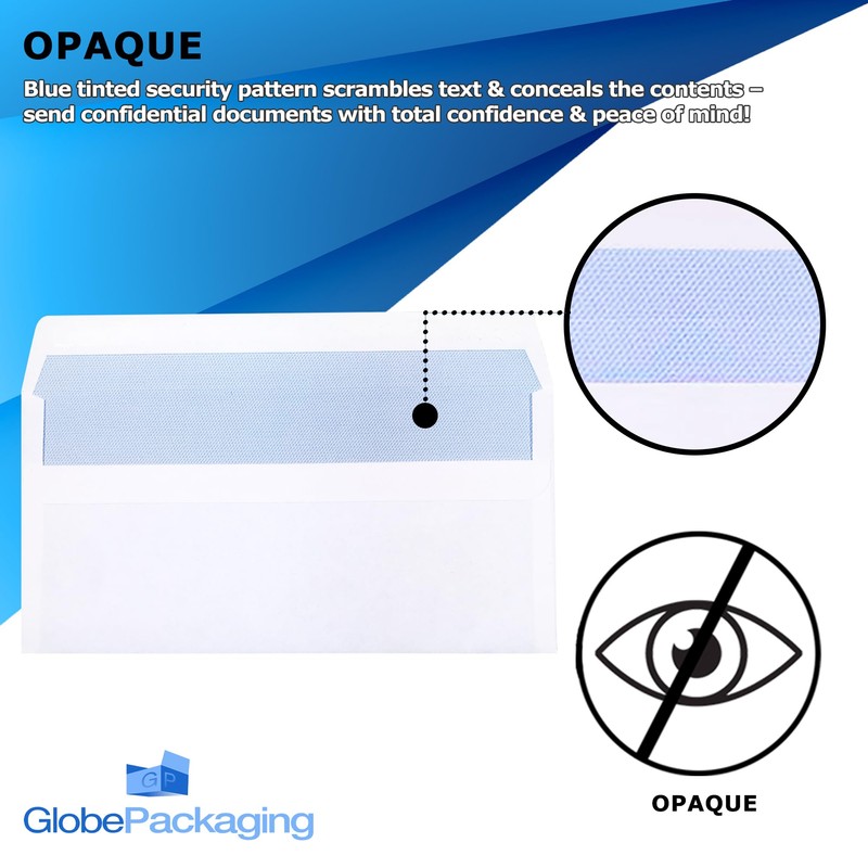 GP Globe Packaging 500 x DL White Window Self Seal