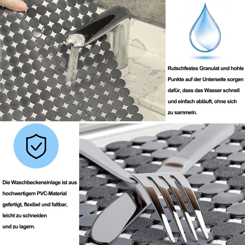aghoer PVC Sink Mat for Kitchen Sink - Grey 30