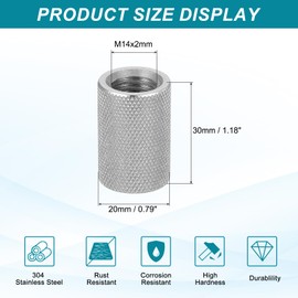 sourcing map 2 Pcs M14 Flat Knurled Thumb Nuts, 304 Stainless Steel Flat Head Diamond Knurled Through Hole Lock Adjusting Nuts Fasteners for Electronic, Machine, D20 x H30mm