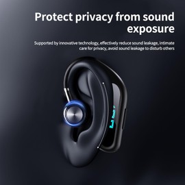Bluetooth Headset,Open Ear Bluetooth Single Earpiece with Noise Canceling Mic,Wireless Earbud with LED Display, 48Hrs Playtime Hands-Free Earhook Headphone for Office Business Driving Sport(Black)