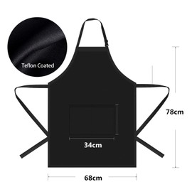 PUBAMALL Delantal ajustable, con 2 bolsillos cocinadel antales de cocina para mujeres, hombres, chef (2 Pack, Negro)