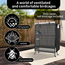 Bird Cage Covers for Night,38”L×23”W×51”H,420D Fabric Washable Waterproof Large Dust Pet Birdcage Breathable Warm Protection Cover,Distraction and Light Eliminator for Winter,Cats,Mink(with Mesh)