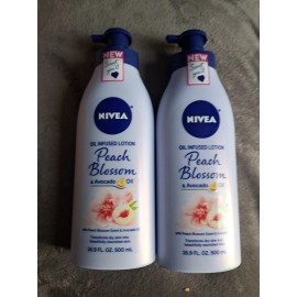 NIVEA 2 Bottles Nivea Peach Blossom Oil Infused Lotion Avocado For Dry Skin 16.9 Oz.