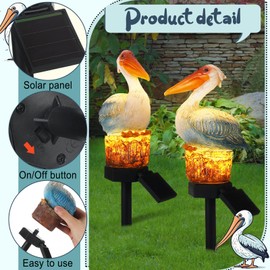 Leinuosen 2 Pack Solar Pelican Statues Outdoor Decorations Garden Sculpture Stake Decor Ocean Bird Art Waterproof Ornaments for Backyard Porch Lawn Walkway Patio Yard