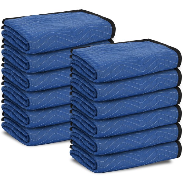 12 Moving Packing Blankets - 80 x 72 Inches (35 lb/dz) Heavy Duty Moving Pads for Protecting Furniture Professional Quilted Shipping Furniture Pads (Blue 12PCS)